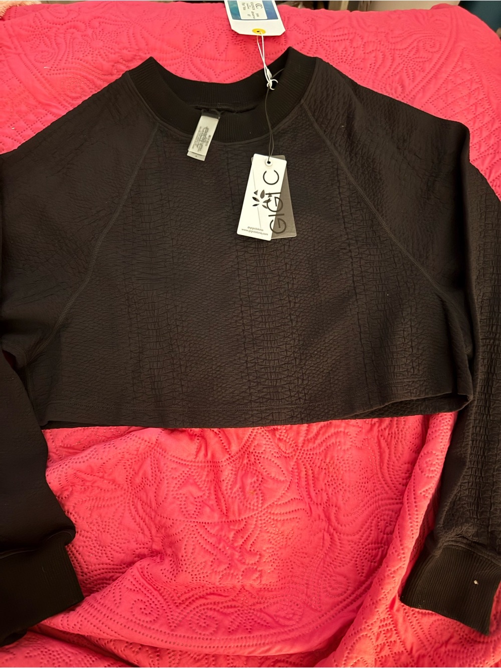 GIGI C Black Cropped Textured Long-Sleeve Top